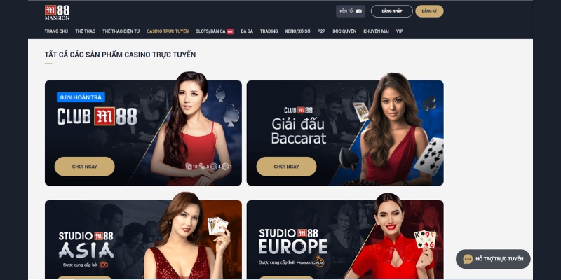 Nhiều sòng bạc casino online hấp dẫn tại m88